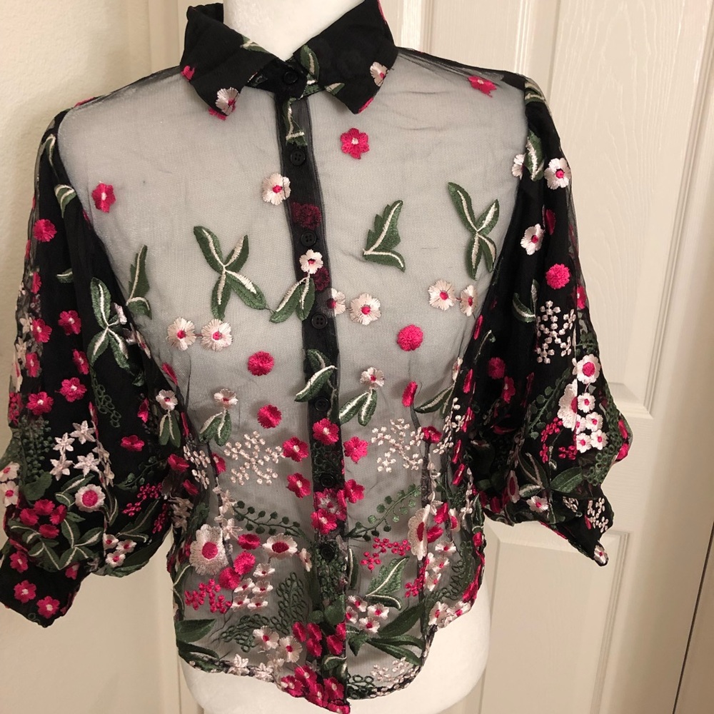 ⭐️HOST PICK Black Mesh & Floral Detail Blouse⭐️